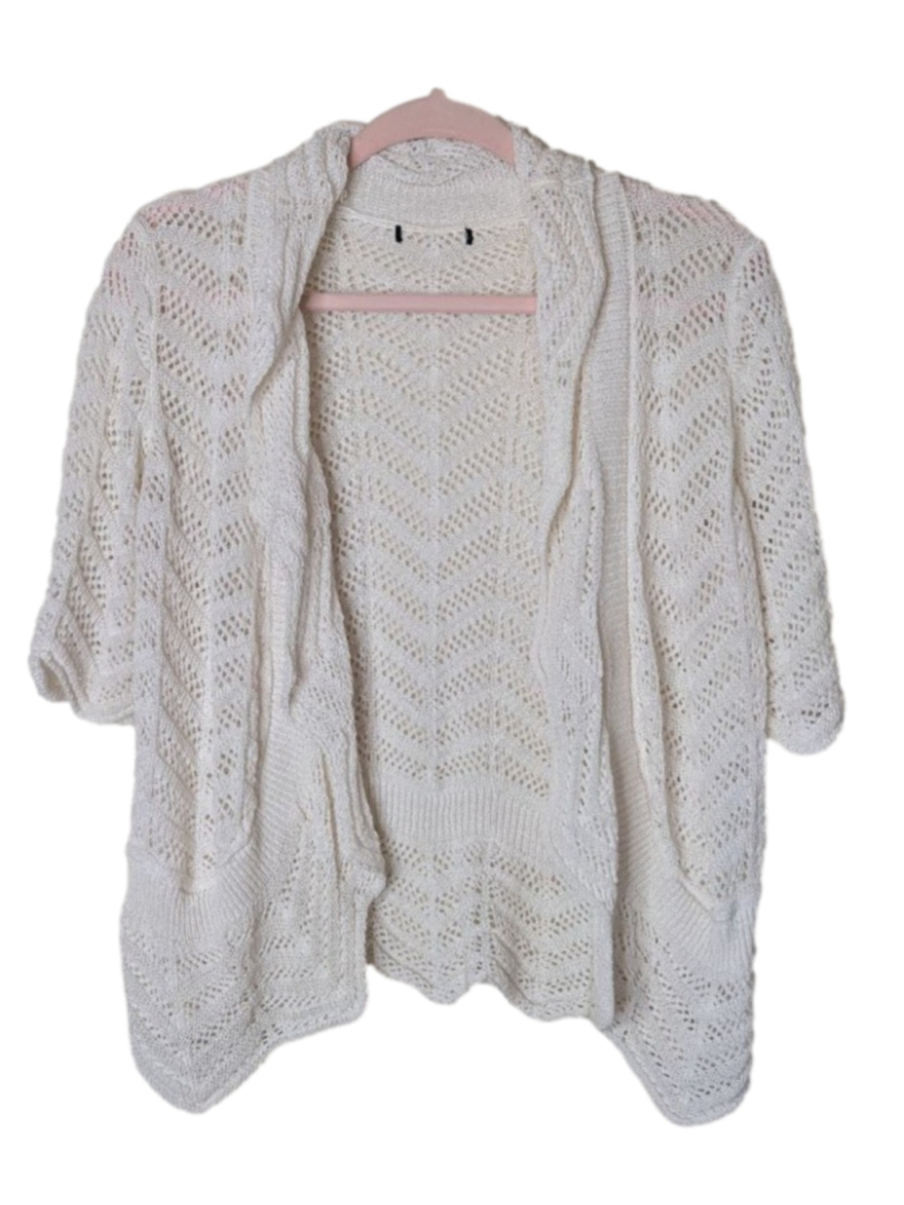 Women's Unbranded White Open Knit Short Sleeve Cardigan L